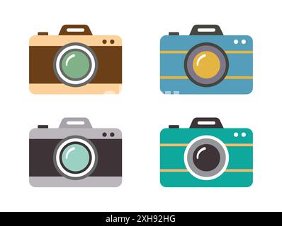 Set of camera icon. Camera icon set in different color. Photo camera in flat style. photo camera sign and symbol. Vector illustration. Stock Vector