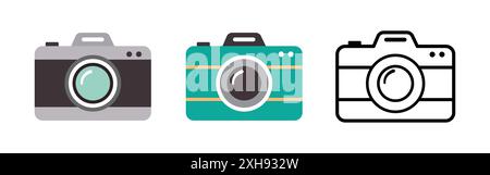 Set of camera icon. Photo camera in flat style. Vector illustration. Photo camera of rounded square shape icon in different style. Stock Vector