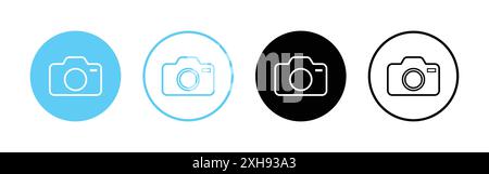 Set of camera icon. Photo camera in flat style. Camera icon, Photo camera symbol, snapshot icon in filled, thin line, outline and stroke. Stock Vector
