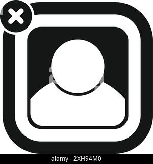 Black and white icon of a user profile being removed from a digital platform Stock Vector