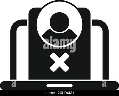 Black and white icon of a user account being deleted from a laptop Stock Vector