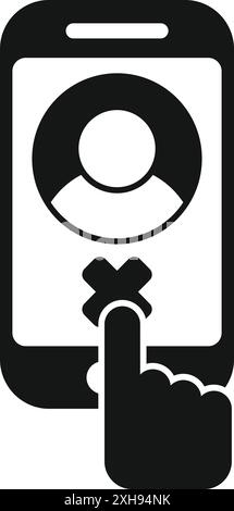 Smartphone screen showing a contact being deleted with a finger pressing the delete button Stock Vector