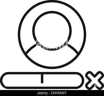 Simple icon of a user profile being deleted from a database with a progress bar underneath Stock Vector