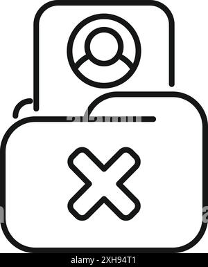 Minimalist icon depicting a folder containing a user profile being deleted, symbolizing data removal or account termination Stock Vector