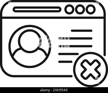 User account profile delete removing personal data from website icon with cross sign Stock Vector