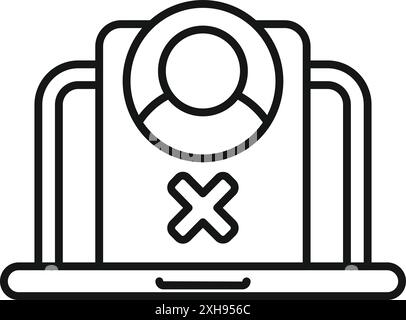 Simple icon of a laptop displaying a user profile being deleted Stock Vector