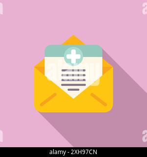Open yellow envelope containing medical document with cross symbol, concept for medical test results Stock Vector