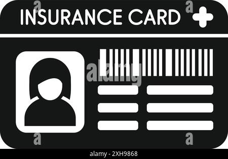 Black icon of an insurance card, providing medical coverage and health benefits Stock Vector