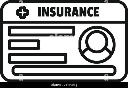 Simple line art icon of a medical insurance card showing health coverage for an individual Stock Vector