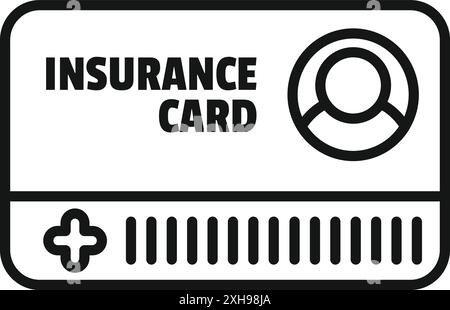 Black and white icon representing an insurance card, symbolizing health coverage and medical expenses Stock Vector