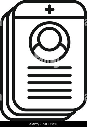 Stack of digital files is showing, each displaying a patient's profile with personal and medical information Stock Vector