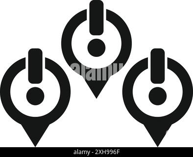 Black gps pointer icon indicating location with exclamation mark, emphasizing points of interest on a map Stock Vector