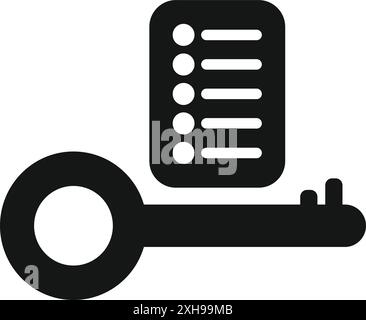 Black silhouette icon of a key unlocking a checklist, symbolizing finding solutions and overcoming challenges Stock Vector