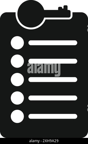 Black icon of a checklist with a key, suggesting a plan for security and access control Stock Vector
