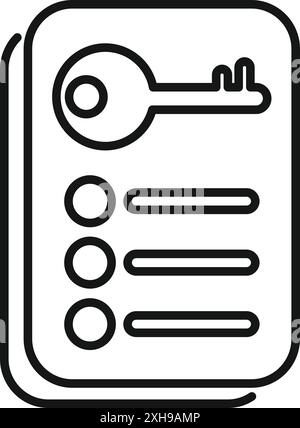Line art icon of a checklist with a key symbolizing secure access to important information Stock Vector