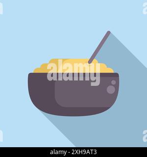 Simple illustration featuring a bowl full of mashed potatoes with a spoon sticking out, evoking feelings of comfort food and simple pleasures Stock Vector
