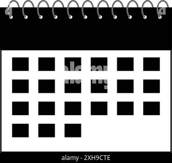 Calendar icon Black, calendar symbol date, Schedule icon, Schedule Graphic black and white, calendar with spring binding Stock Vector