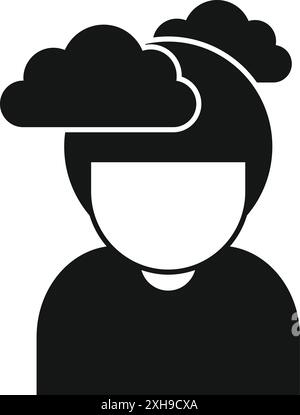 Simple, bold icon of a man with clouds hovering over his head, symbolizing brain fog or confusion Stock Vector