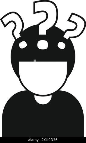 Young man is thinking about something with many question marks surrounding his head Stock Vector