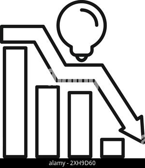 Light bulb is falling on a declining bar chart representing a bad idea Stock Vector
