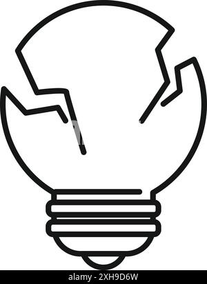 Line drawing of a broken light bulb representing a lack of idea or a sudden power outage Stock Vector