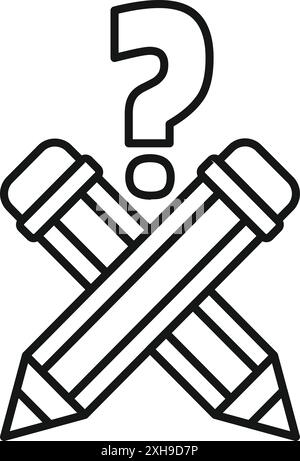 Two crossed pencils with question mark representing concept of choosing right answer Stock Vector