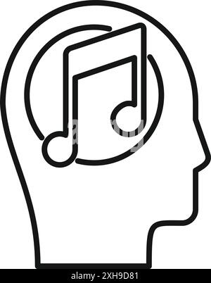 Outline of human head thinking about music with musical note inside Stock Vector