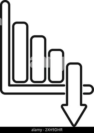 Simple line art illustration of a bar graph with a downward trend, symbolizing negative growth Stock Vector