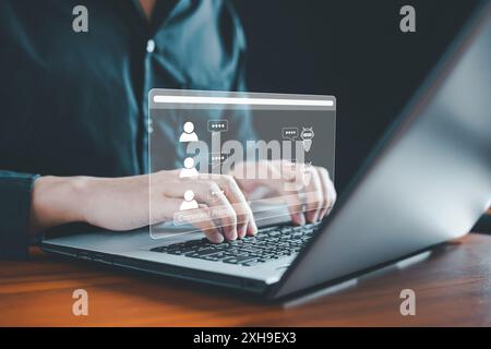 AI tech, Chat with AI, Artificial Intelligence. Man using technology smart robot AI, engineer, artificial intelligence by command prompt to generate s Stock Photo