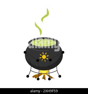 Witch's Poison Cauldron. Scary Devil's Cauldron Halloween Decoration. Vector illustration Stock Vector