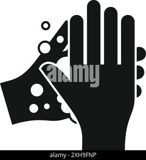 Black glyph icon of hands being carefully washed with soap and water Stock Vector