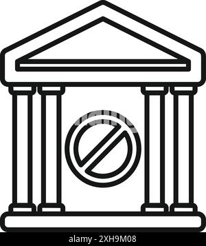 Simple icon representing a government building with a stop sign, indicating restricted access or closure Stock Vector