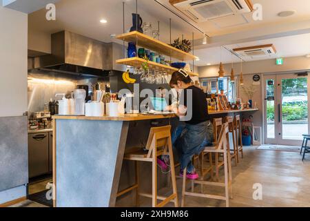 A modern cafe interior in Kyoto, Japan Stock Photo