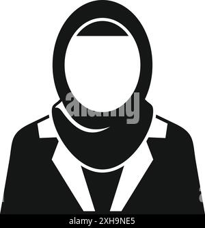 Black and white icon of a businesswoman wearing a hijab Stock Vector