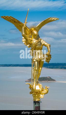 Aerial view of the Statue of Saint Michel and the dragon, Spire of Mont ...