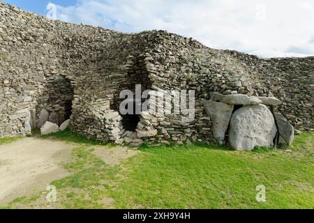 Early Neolithic 6800 year old Cairn Tumulus Mound of Barnenez. 3 of 11 passage grave chambers. Plouezoc’h, Finistere, France Stock Photo