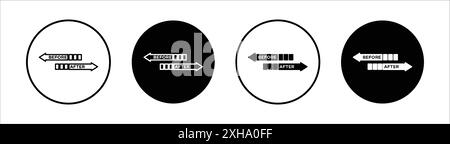 Before after icon Vector symbol or sign set collection in black and white outline Stock Vector