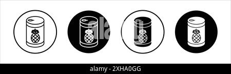 Canned food icon Vector symbol or sign set collection in black and white outline Stock Vector