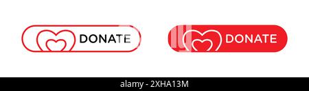 Donate button icon Vector symbol or sign set collection in black and white outline Stock Vector