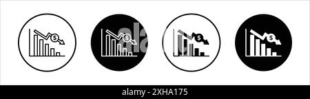 Economy crisis icon Vector symbol or sign set collection in black and white outline Stock Vector