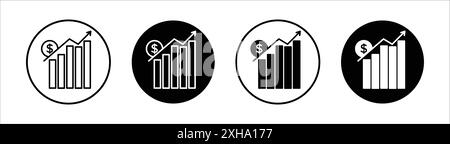 Dollar rate increase icon Vector symbol or sign set collection in black and white outline Stock Vector