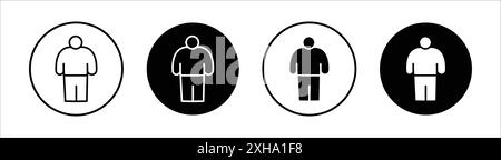 Fat man icon Vector symbol or sign set collection in black and white outline Stock Vector