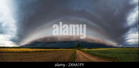 Supercell storm clouds over the fields in summer Stock Photo