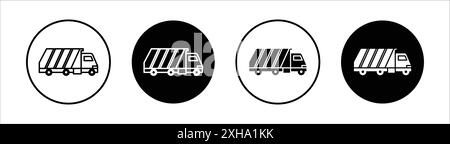 Garbage truck icon Vector symbol or sign set collection in black and white outline Stock Vector