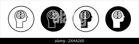 Human brain icon Vector symbol or sign set collection in black and white outline Stock Vector