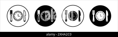 Intermittent fasting icon Vector symbol or sign set collection in black and white outline Stock Vector