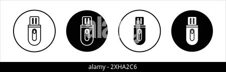 Inclined pendrive icon Vector symbol or sign set collection in black and white outline Stock Vector