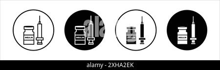 Insulin icon Vector symbol or sign set collection in black and white outline Stock Vector