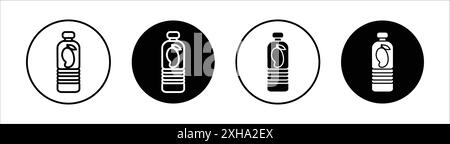 Juice bottle icon Vector symbol or sign set collection in black and white outline Stock Vector