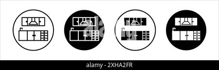 Kitchen cabinet icon Vector symbol or sign set collection in black and white outline Stock Vector